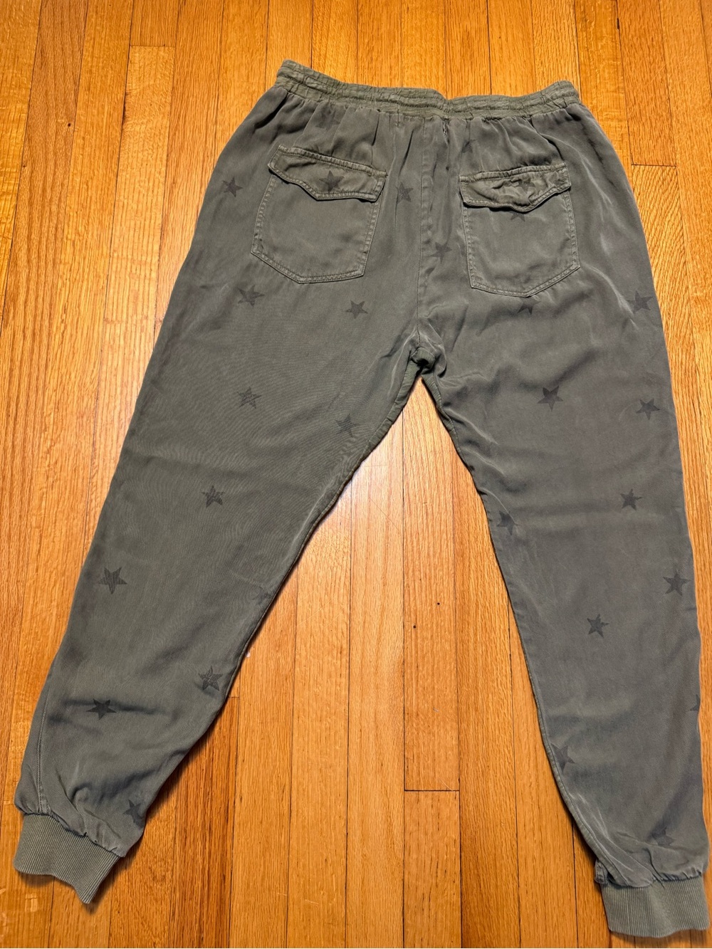 Vintage Havana Olive‎ Green Star-Print Jogger Pants 100% Tencel Size L - Picture 3 of 9